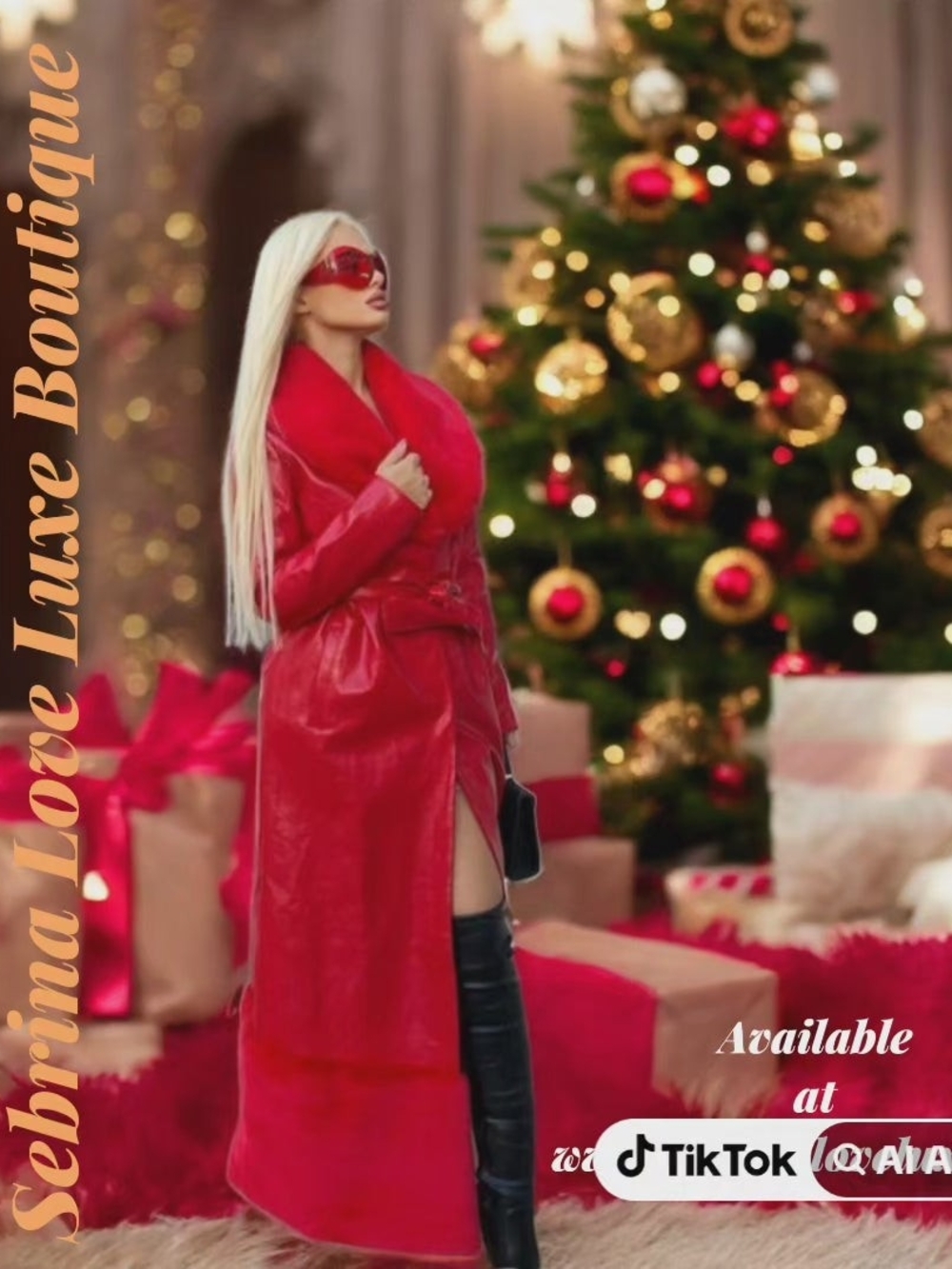 Luxe Red Faux Fur Trim Faux-Leather Robe Maxi Coat